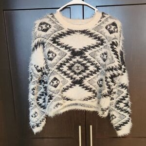 Aqua Black and White Geometric Sweater